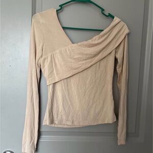 Cream Off-Shoulder Draped Long Sleeve Top